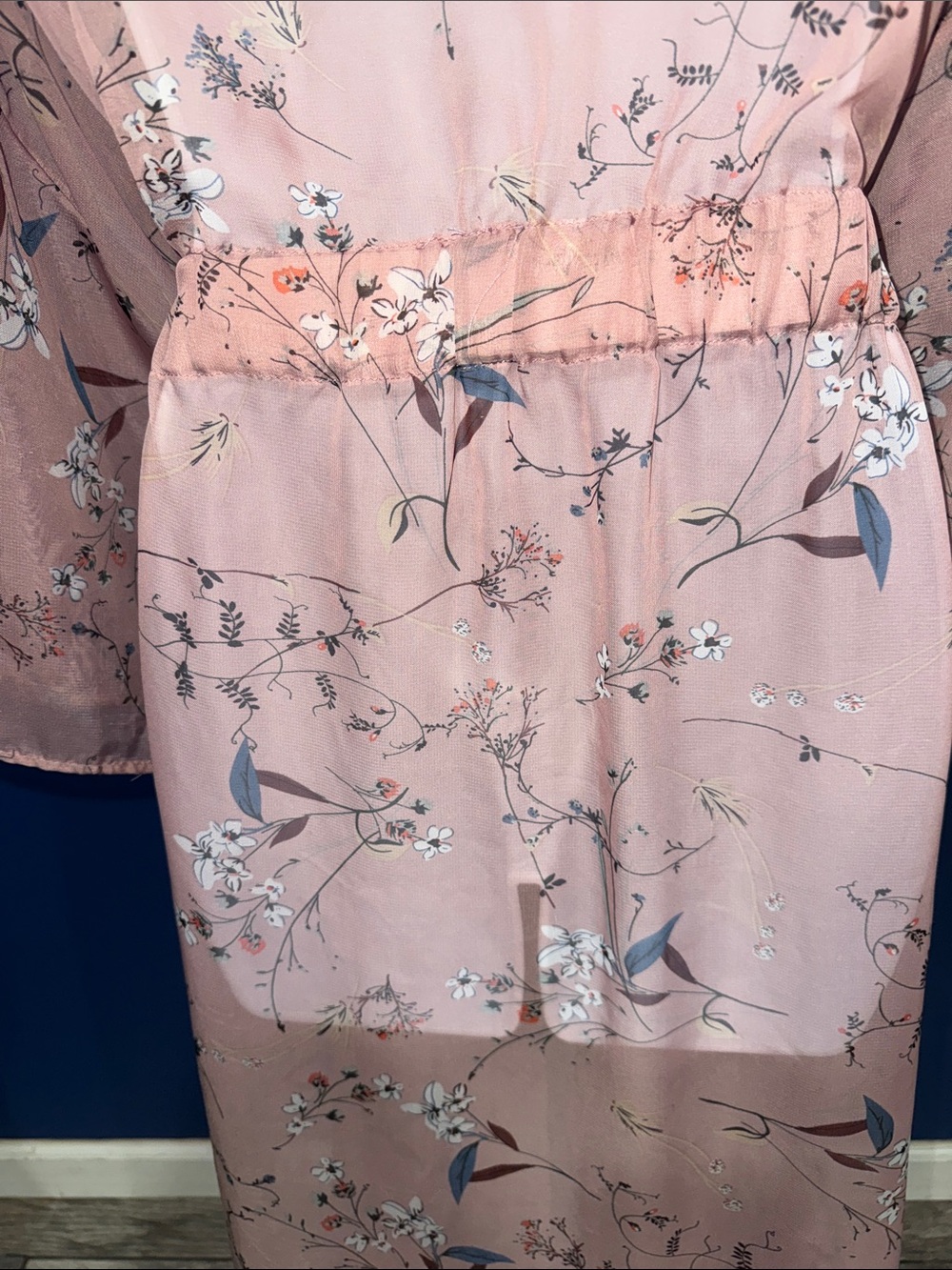 Blush Pink Floral Front-Tie Kimono Robe– Size 2XL–3XL - Picture 11 of 12